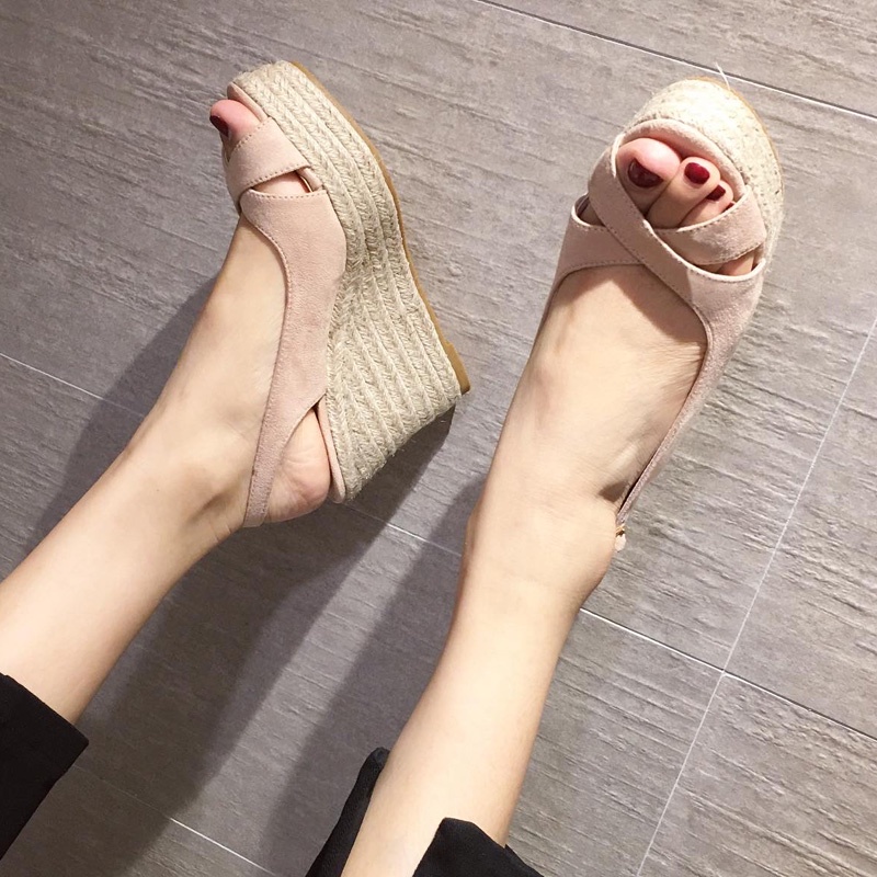 Sandal đế xuồng quai chéo gót cao 10cm chống thấm nước size 34/39   210722