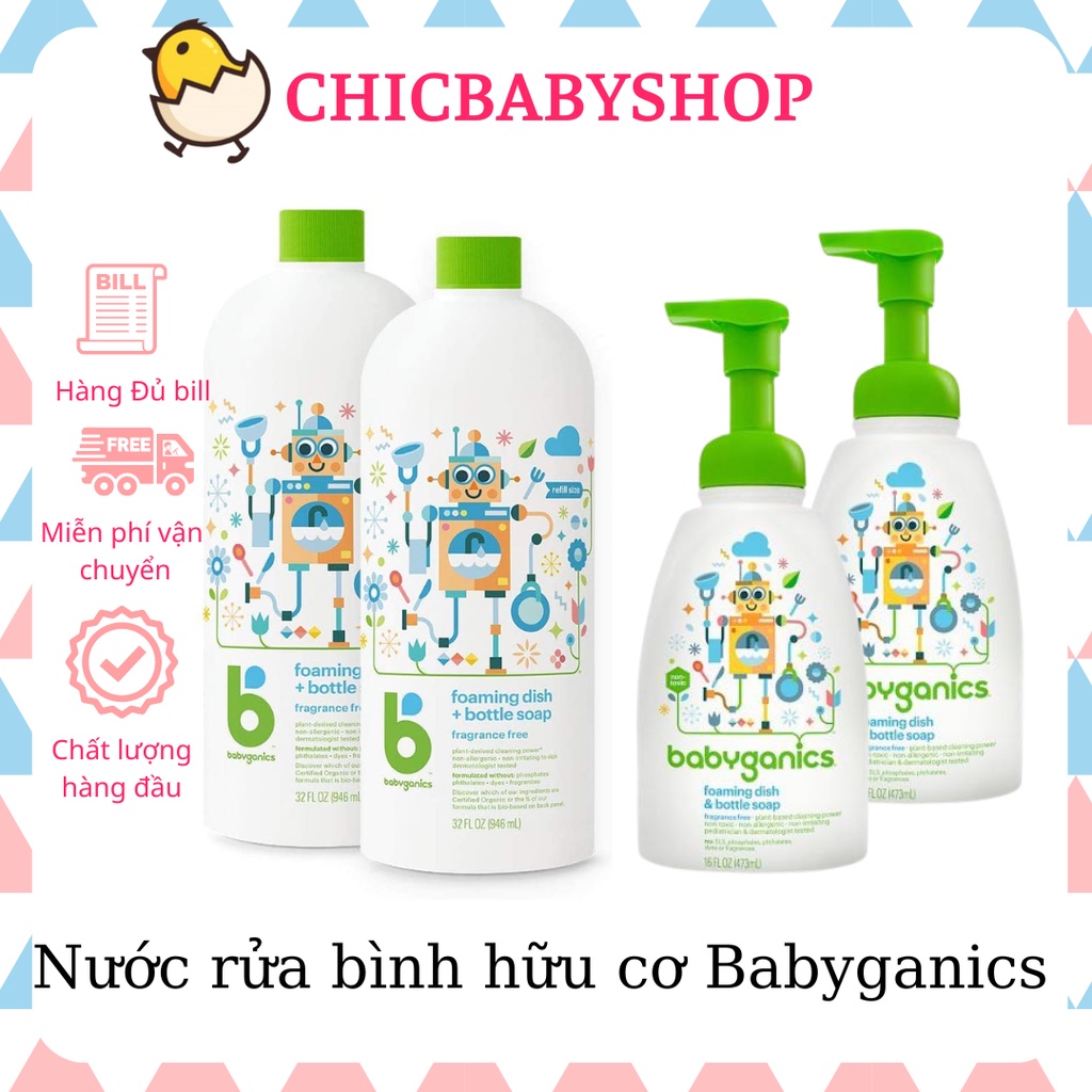 Nước rửa bình tạo bọt hữu cơ Babyganics 473ml/946ml