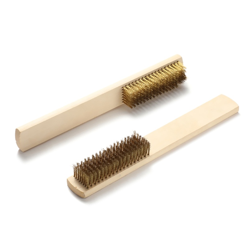 Set 12 Chổi Sợi Thép / Đồng / 12 Cuộn Dây Chà Rửa Vết Trầy Xước Tay Cầm Bằng Gỗ Tiện Dụng