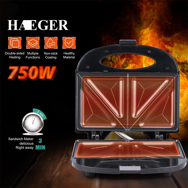 [Mã ELHADEV giảm 4% đơn 300K] Máy Nướng Bánh Mì Tam Giác, Kẹp Nướng Bánh Mỳ Sandwich HAEGER Cao Cấp [BH 12 Tháng]