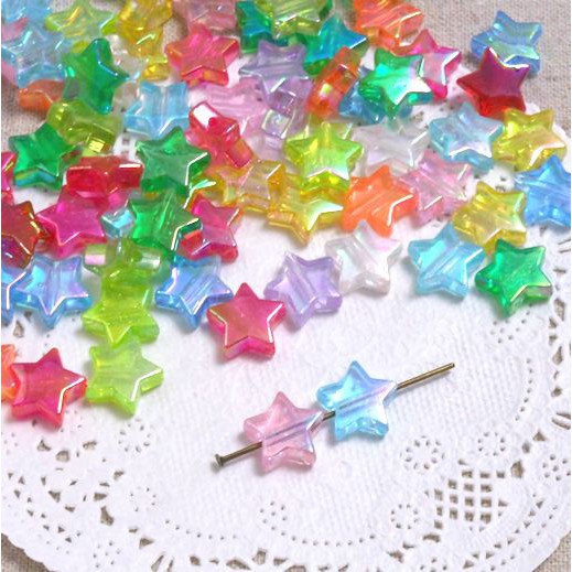Charm, hạt nhựa tim sao hologram xỏ lỗ 2 đầu cực quang A32/ Nguyên liệu làm vòng tay
