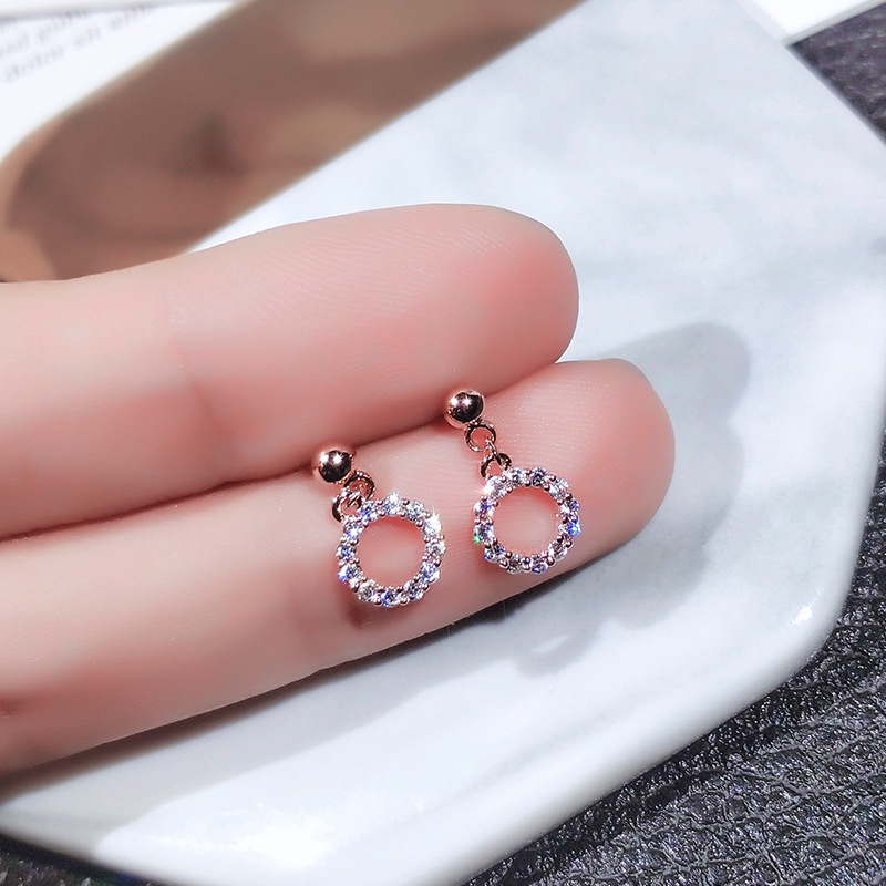[Jiudolan] Khuyên Tai Tròn Đính Kim Cương Nhân Tạo Màu Vàng Hồng Phong Cách Hàn Quốc Sang Trọng Tinh Tế Dành Cho Nữ