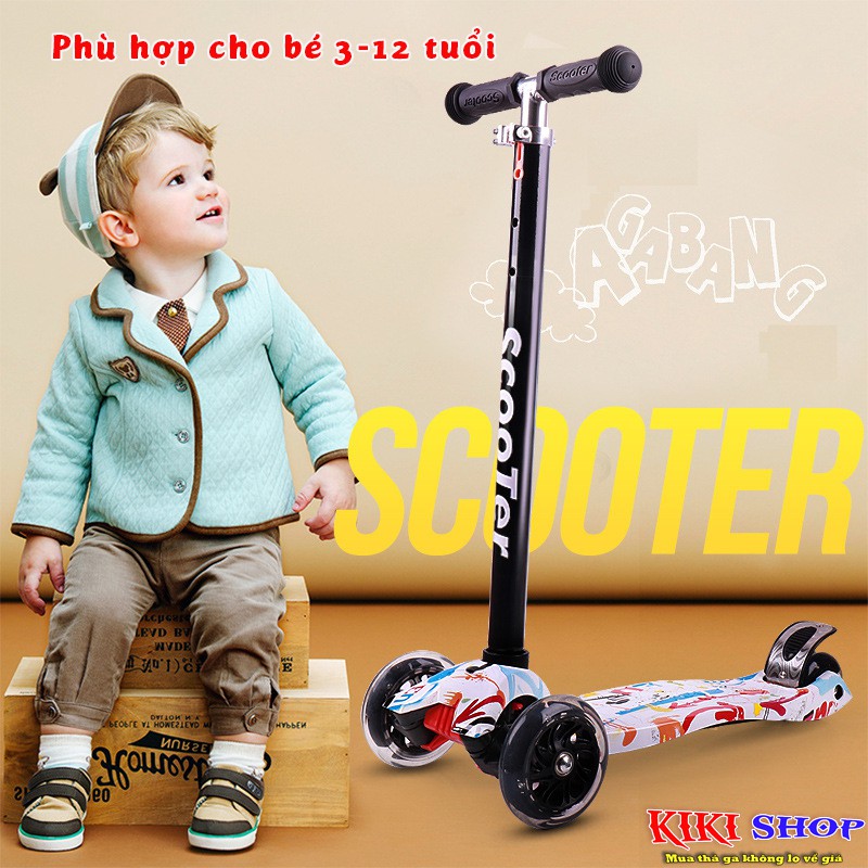Xe scooter cho bé Graffiti, xe trượt scooter 3 bánh phát sáng vĩnh cửu, chịu lực tốt, Kiki shop