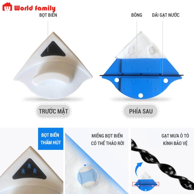 Dụng cụ lau kính 2 mặt nam châm lau cửa kính cao tầng sạch tiện dụng lau kính nam châm