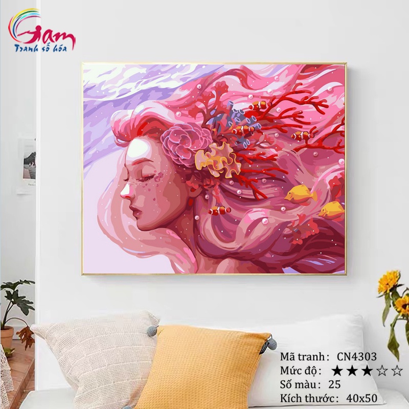 Tranh sơn dầu số hoá Gam cô gái đại dương căng khung 40x50cm CN4303