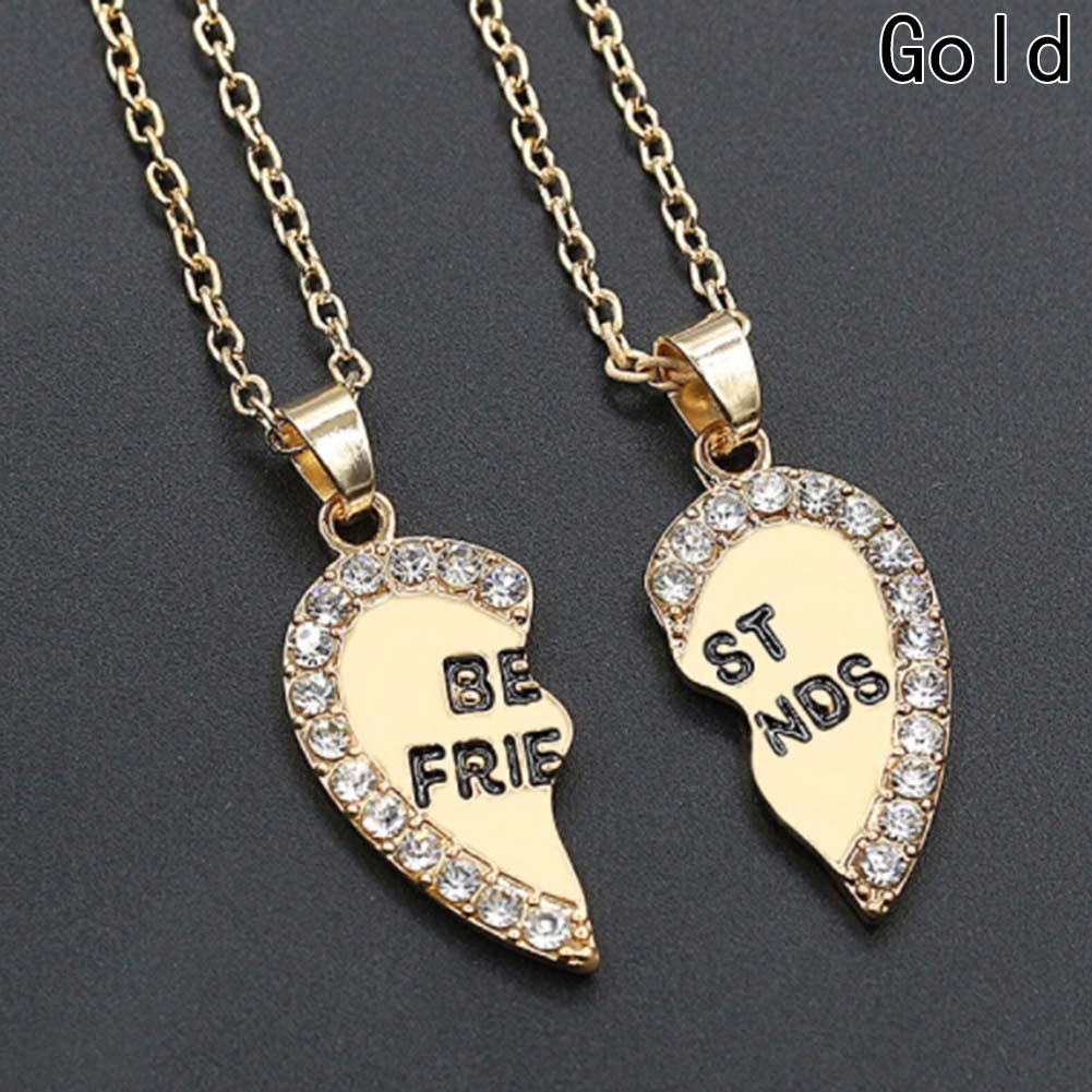 Dây Chuyền Tình Bạn Mặt Nửa Trái Tim Ghép Đôi Khắc Chữ Best Friend Đính Đá