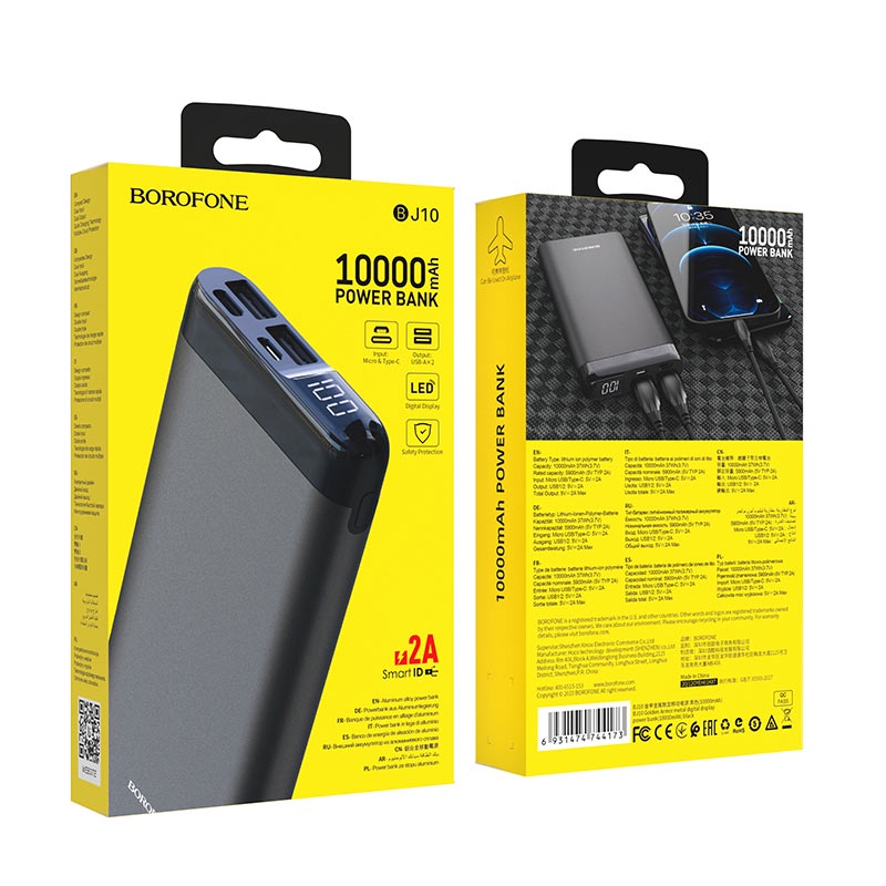 ⚡CHÍNH HÃNG-10000MAH⚡ Sạc Dự Phòng  iphone BOROFONE BJ10/ 10000MAH Pin Sạc Dự Phòng, sac du phong