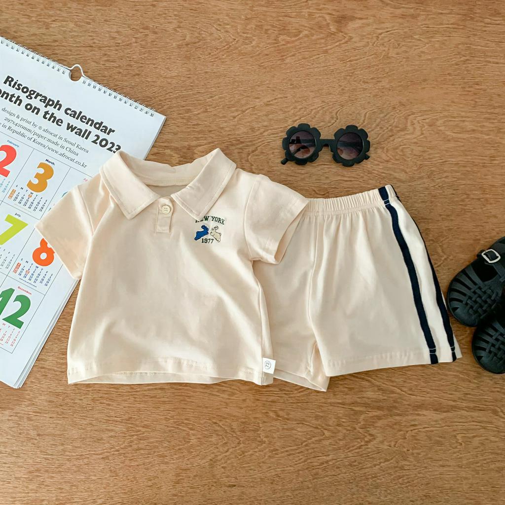 Set Áo Thun Tay Ngắn In Hình Thỏ &amp; Quần Short Cho Bé Trai &amp; Gái