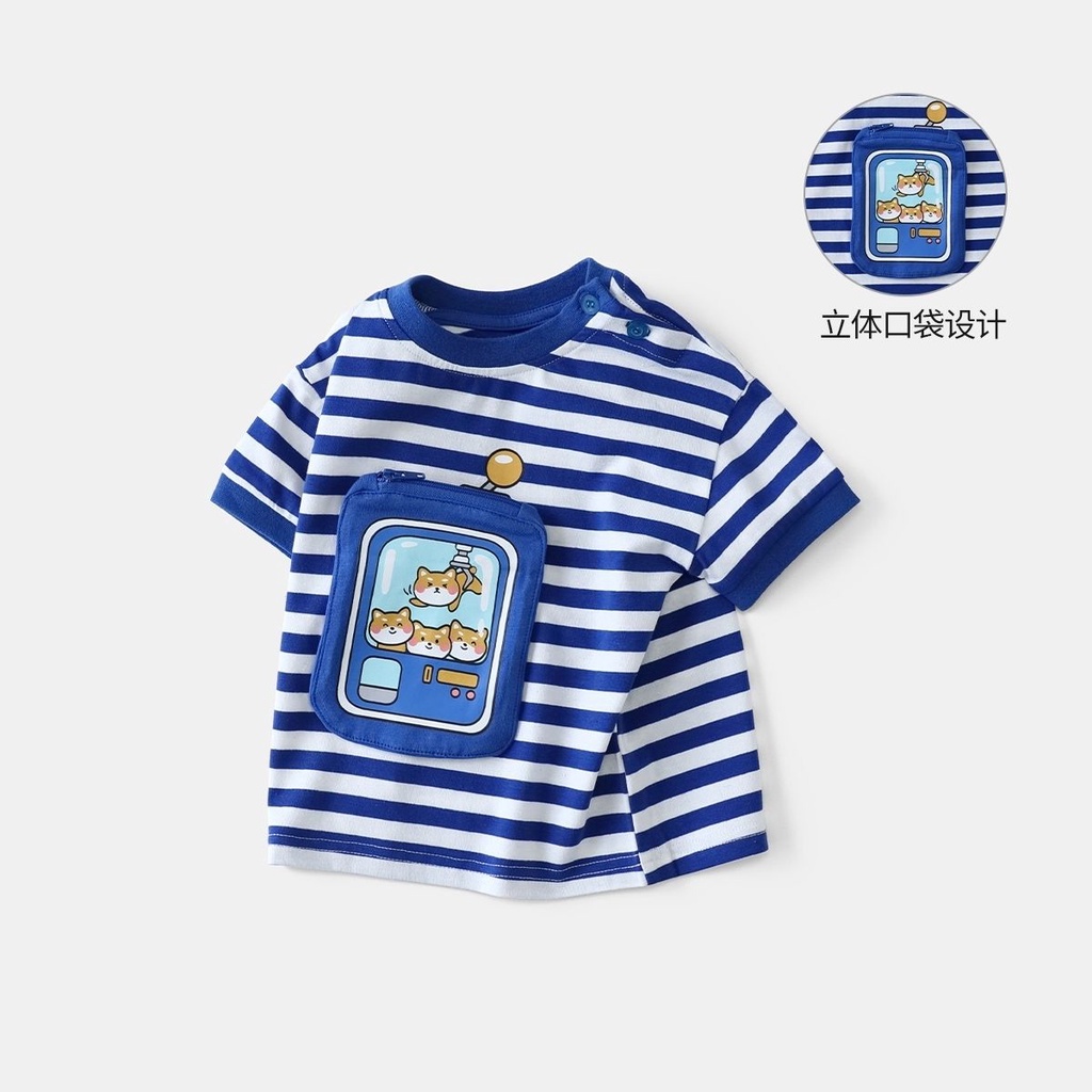 Áo Thun Tay Ngắn Cổ Tròn Kẻ Sọc In Hoạt Hình Phong Cách Hàn Quốc Thời Trang Mùa Hè Cho Bé 2023