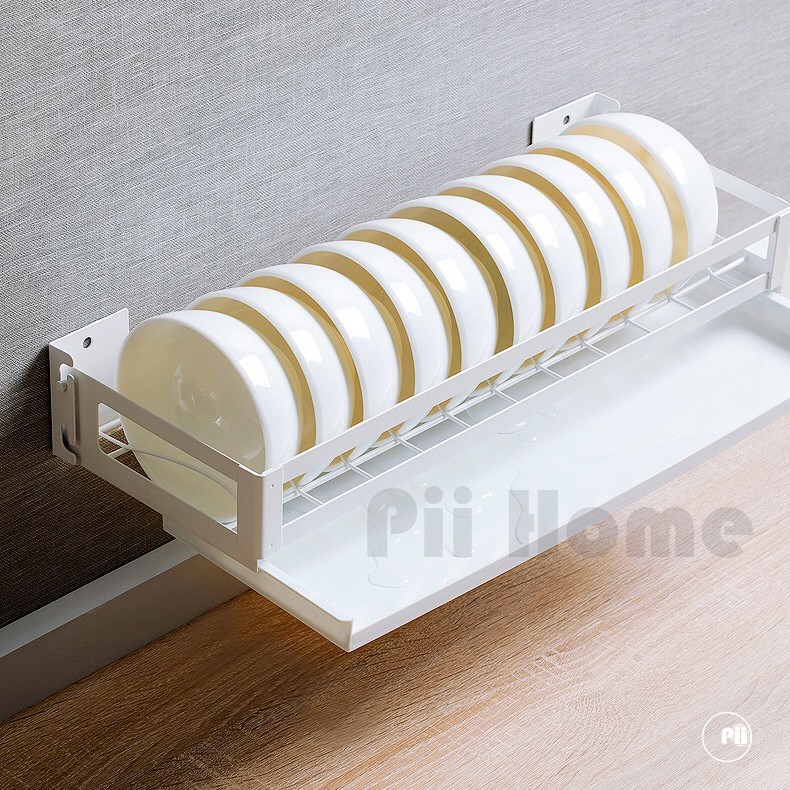 Kệ treo đựng chén bằng thép gắn tường, có khay hứng nước