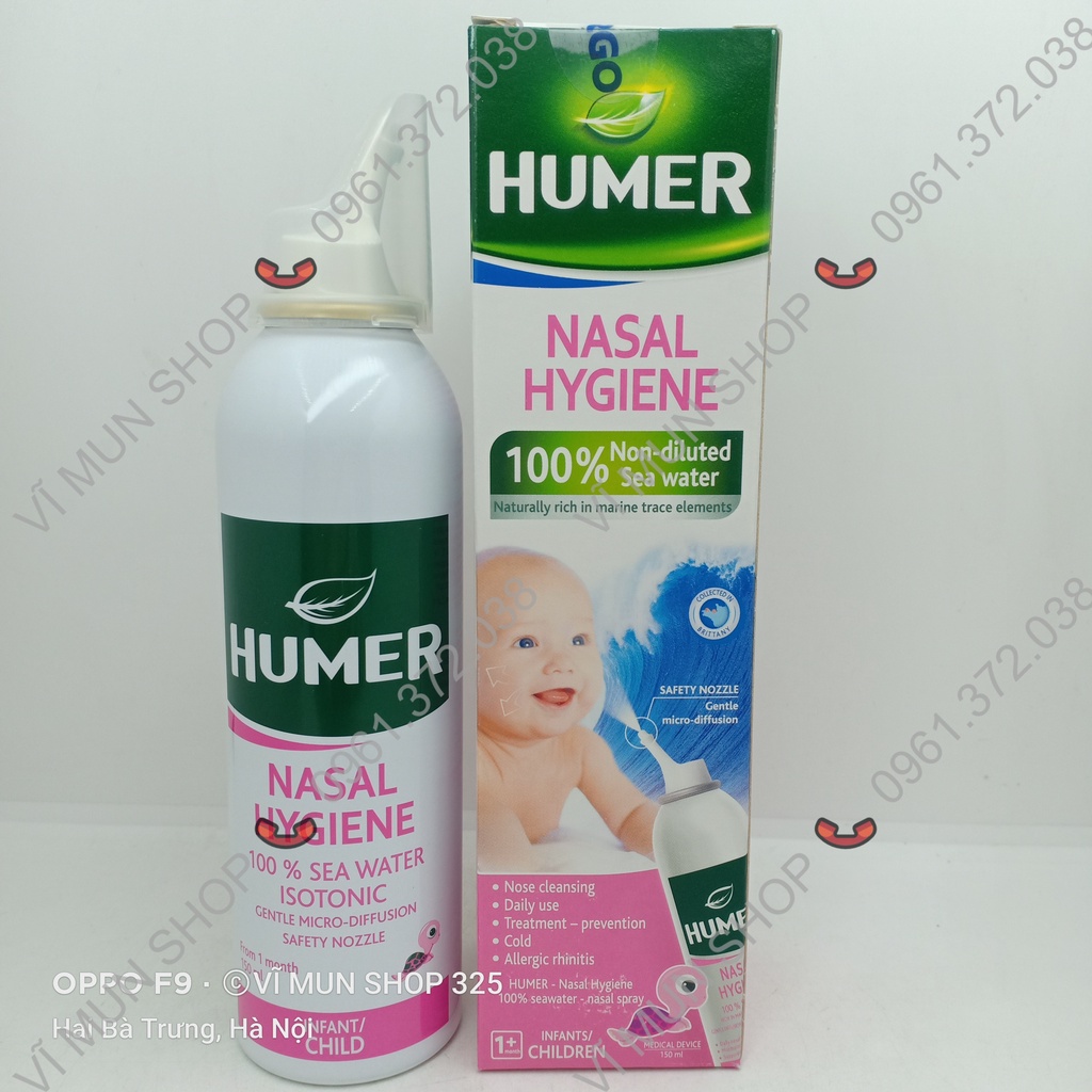Dung dịch xịt mũi Humer 150 Nasal Hygiene 100% nước biển chai 150ml