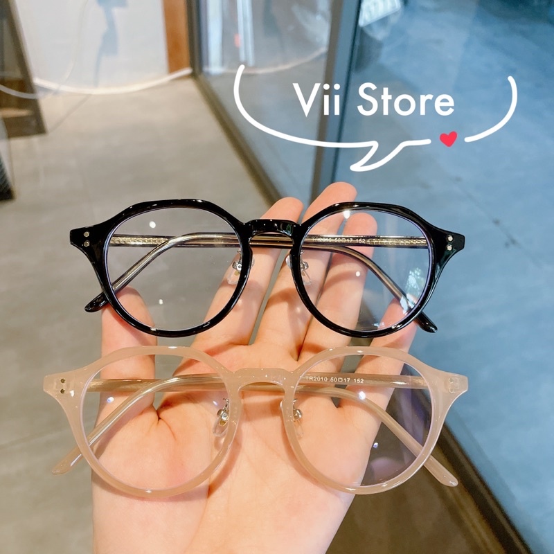 Kính nhựa dẻo tròn viền đa giác màu trà sữa form to V2010 Viistore
