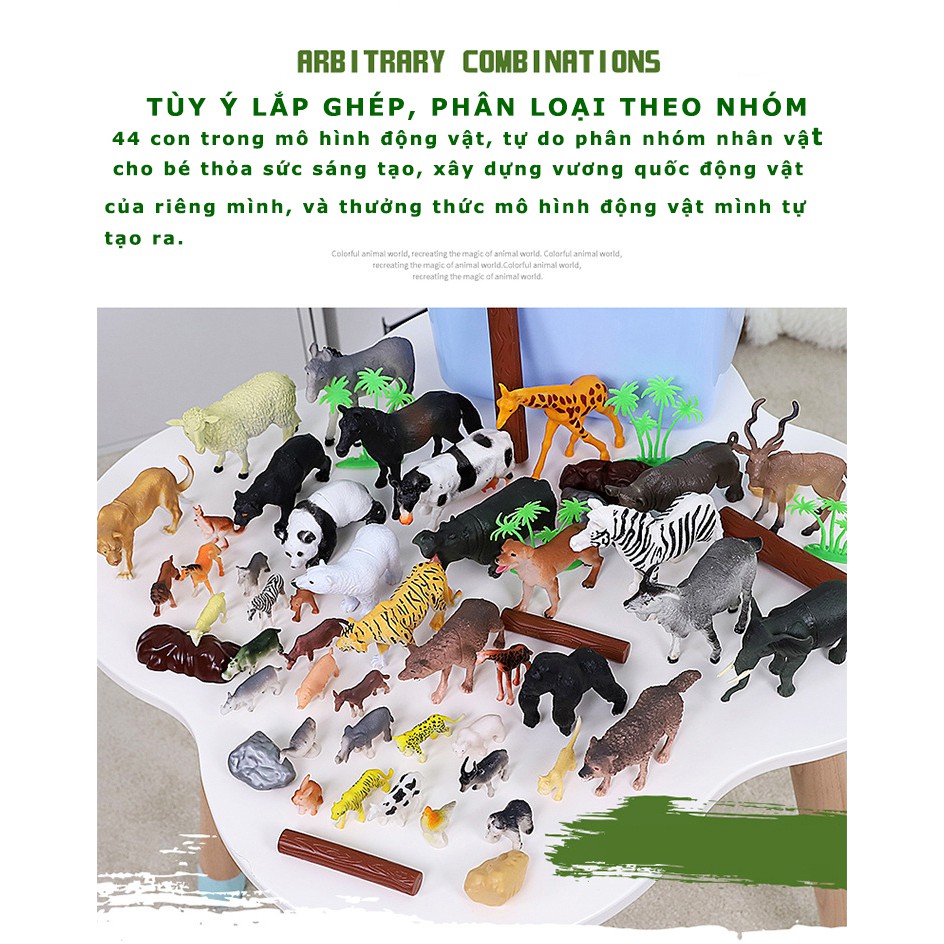 Bộ đồ chơi mô hình thú nhựa 46 chi tiết gồm 34 con động vật hoang dã