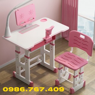 Bộ bàn ghế màu hồng cho bé gái chống gù tặng kèm đèn led chống cận