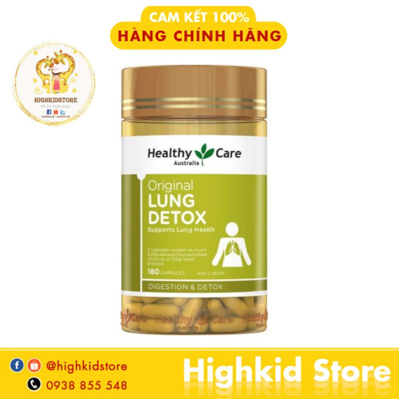 Thải độc phổi Lung detox Healthy Care 180 viên Úc