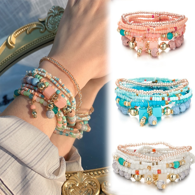 Vòng Tay Chuỗi Hạt Nhiều Lớp Phong Cách Bohemian Thời Trang Cho Nữ