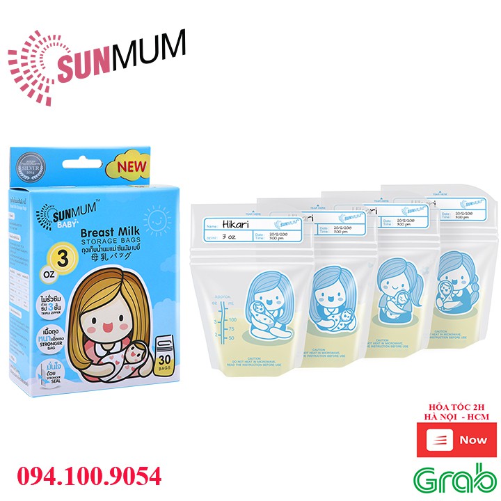 Túi trữ sữa Sunmum hộp 30 túi 100ml kiểm định y tế nhập khẩu chính hãng