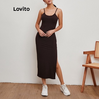 Lovito Đầm suông xẻ tà vừa phải L20D067 (Cà phê)