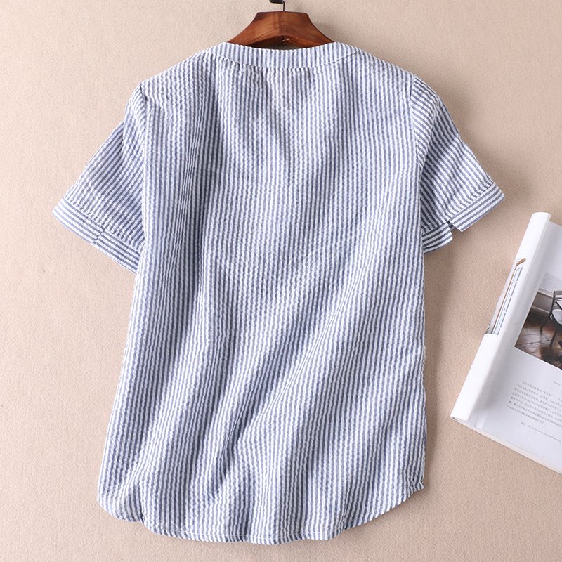 Áo sơ mi nữ cổ trụ tay ngắn trẻ trung, chất liệụ mềm mát, thời trang phong cách trẻ