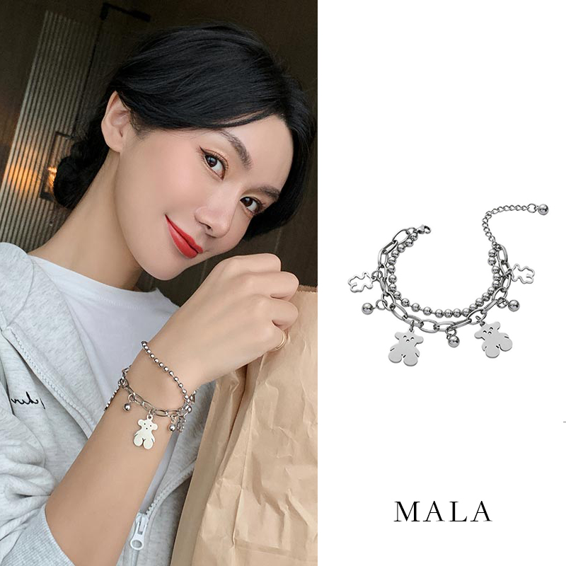 Vòng Tay Kim Loại Mặt Hình Chú Gấu Đáng Yêu Phong Cách Hip-Hop