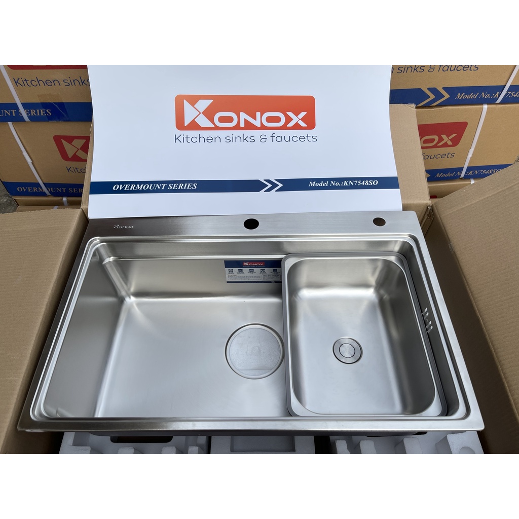 Chậu rửa bát Konox KN7548SO thiết kế 1 hố đơn lớn, inox 304