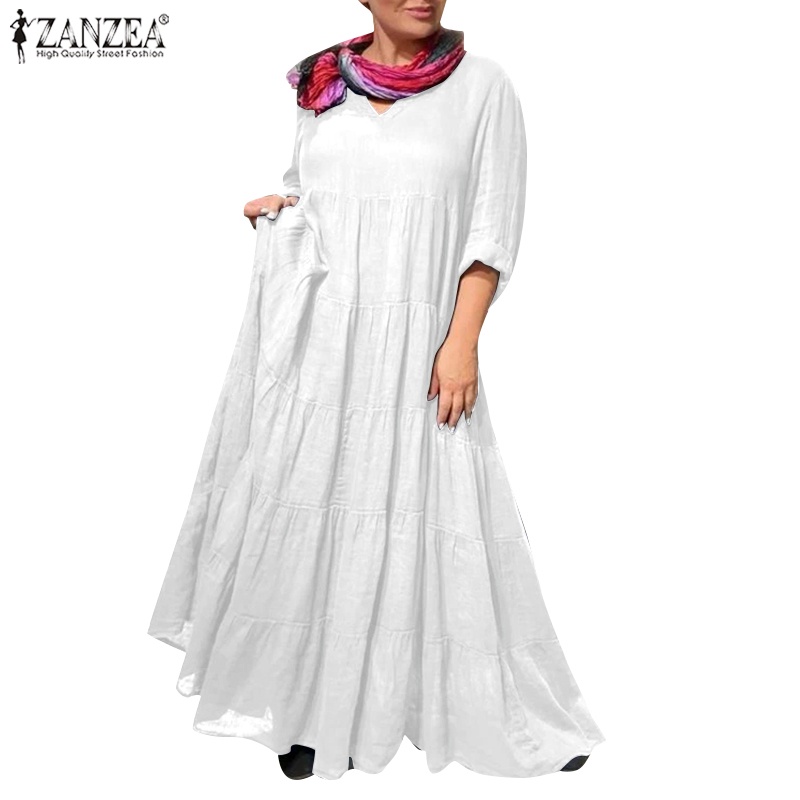 Zanzea Đầm Nữ Dài Tay Cổ Chữ V Thời Trang Quyến Rũ
