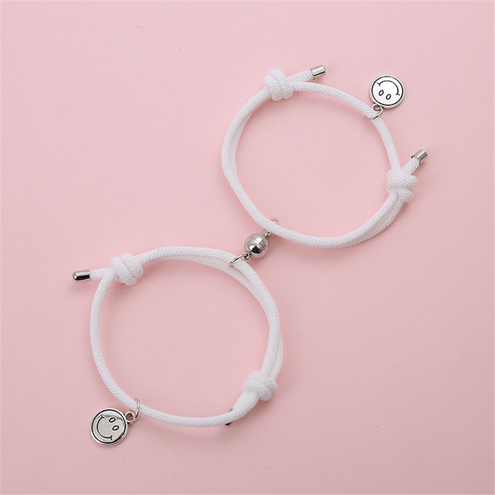 2 Vòng tay bện dây hình mặt cười với nam châm cho cặp đôi