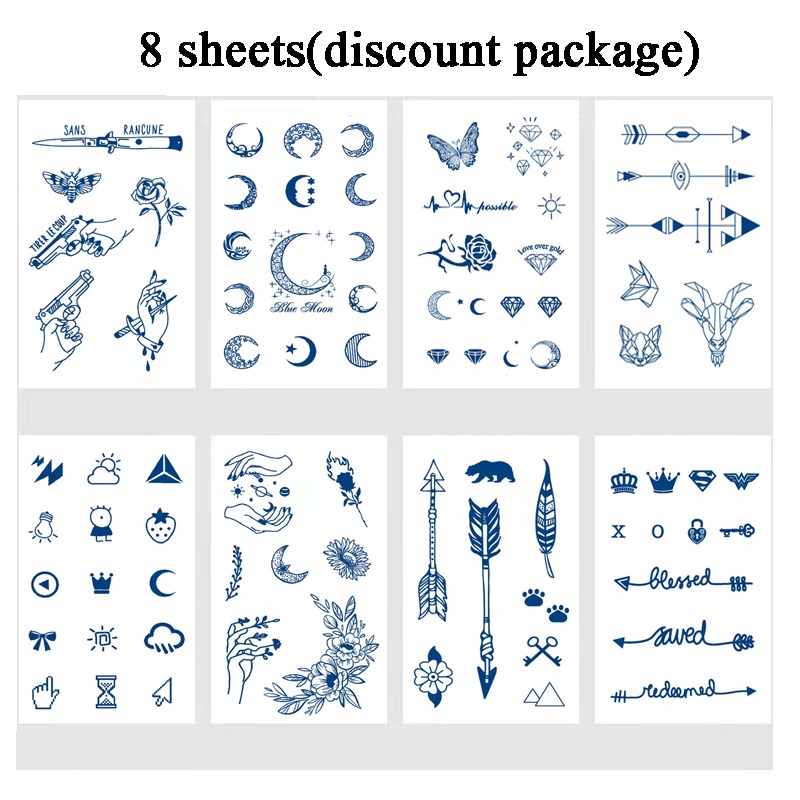 Bộ 8 Tấm Hình Xăm Dán Tạm Thời Lâu Trôi 15 Ngày; 18cm * 11cm Chống Thấm Nước