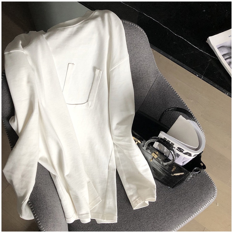 Áo thun SUXI tay dài cổ tròn màu sắc thanh lịch