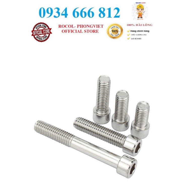 Bulong lục giác chìm đầu trụ M6 inox 201,M6X10, M6X12, M6X16, M6X20,M6X30,M6X40,M6X50