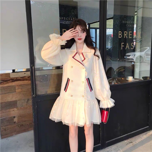 Đầm tay dài đuôi cá cổ điển ulzzang / Đầm suông phối ren sang trọng dự tiệc _ có ảnh thật