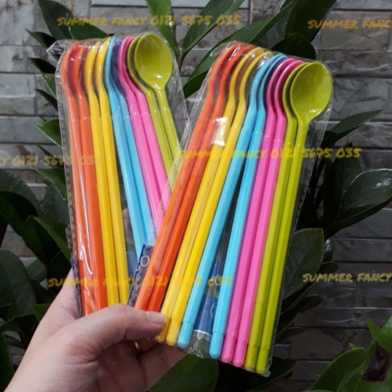 10 cái muỗng cán dài nhựa đủ màu 20 cm sinh tố trà sữa cà phê cocktail - spoon