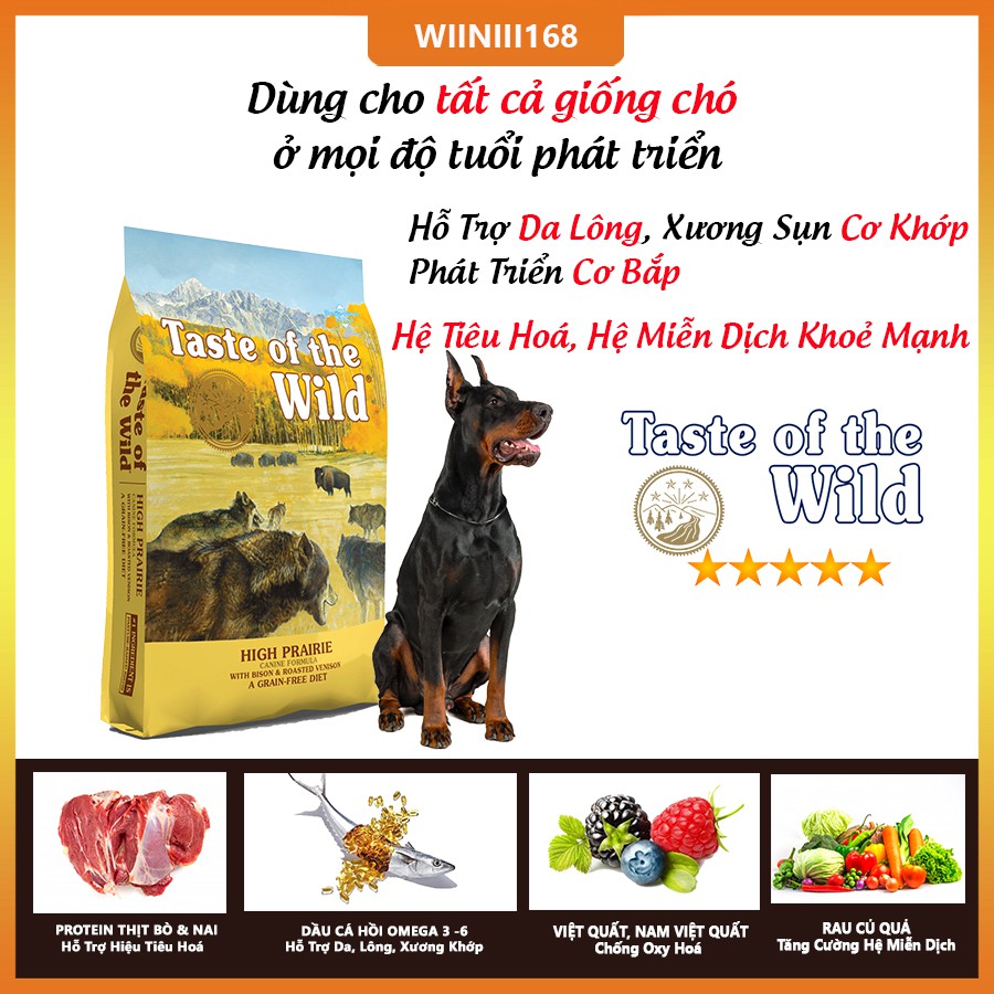 [Nhập Khẩu USA] Thức Ăn Cho Chó Doberman Taste Of The Wild Bao 2kg  High Praire Bò Rừng & Nai Nướng, Trái Cây, Rau Củ