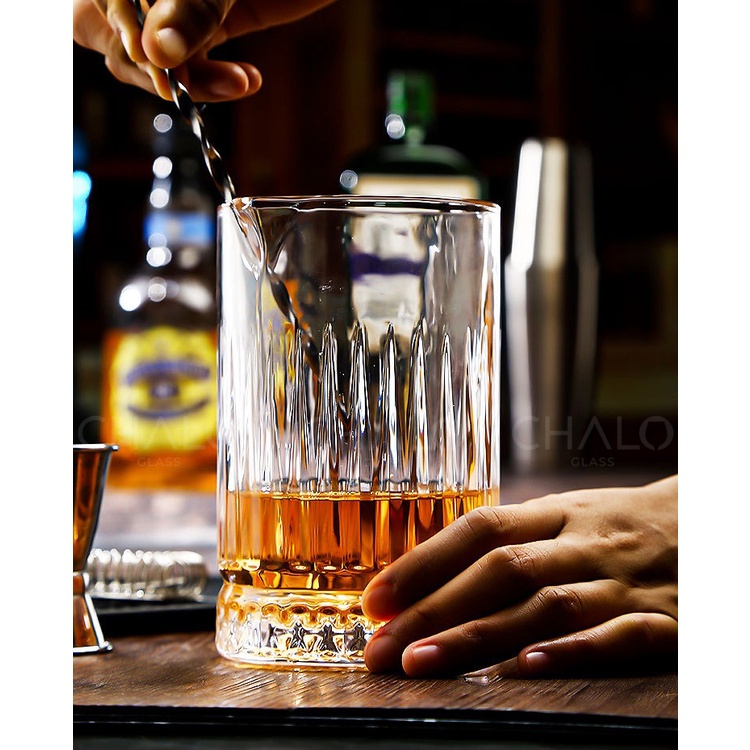 Âu pha chế Cocktail Mixing Glass hoa văn &amp; trơn (nhiều kiểu dáng &amp; thể tích)