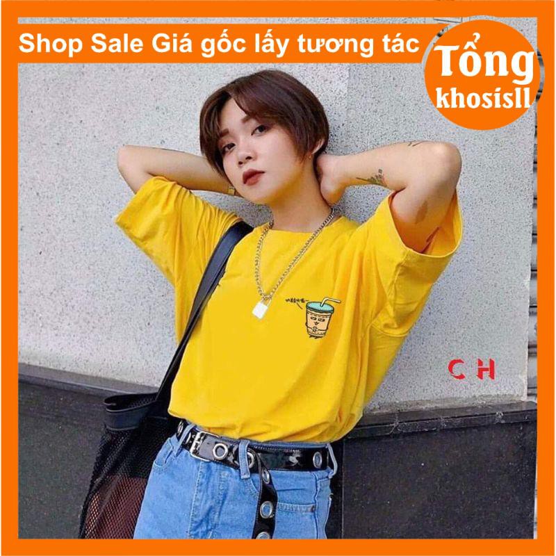 áo thun cổ tròn ngắn tay logo trà sữa