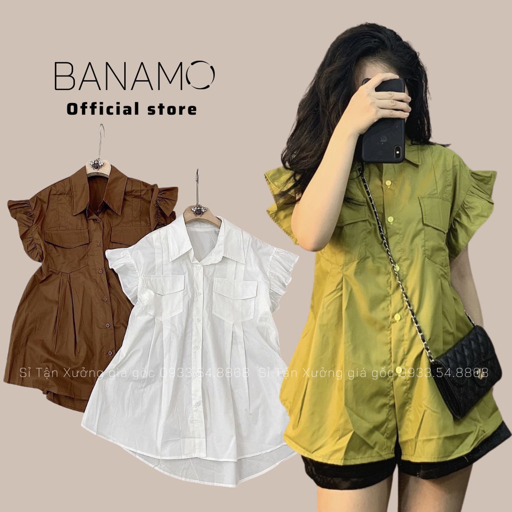 Áo Sơ Mi Nữ Cộc Tay Bèo Cánh Tiên Hàng Thiết Kế Thời Trang Banamo Fashion Sơ Mi Cộc Tay Bèo Cánh Tiên 3931