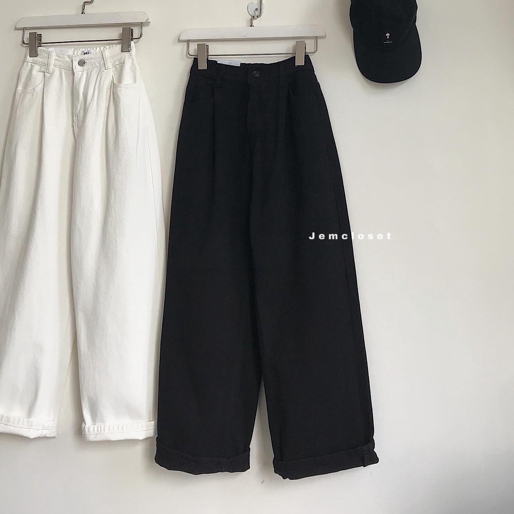 Quần Jean Nữ Ống Đứng Quần Jeans From Rộng Lưng Chun Thỏa Mái Dày Dặn SINCE Màu Trắng Đen Be 2760 Gous Official
