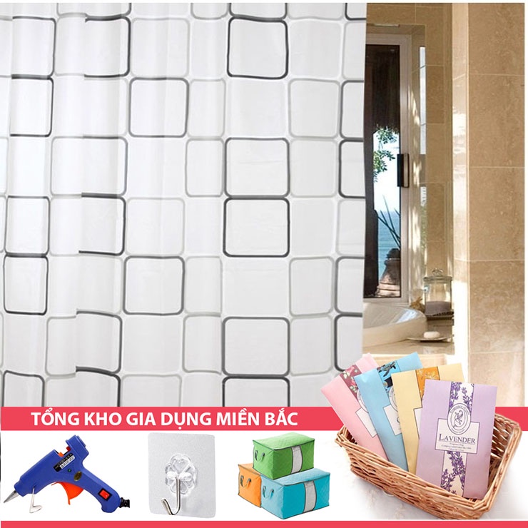 [Tổng Kho Sỉ] Rèm Cửa Nhà Tắm Loại 9 Móc 1.8 x1.8 m - Họa Tiết Ô Vuông