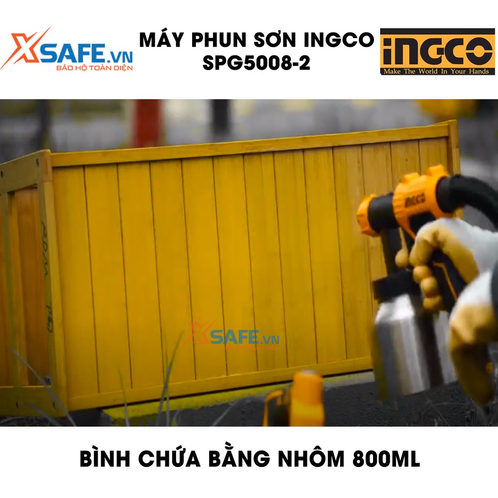 Máy phun sơn cầm tay INGCO SPG5008-2 500W Súng phun sơn điện đầu béc 2.5mm, bình chứa nhôm 800ml - Bảo hành 6 tháng