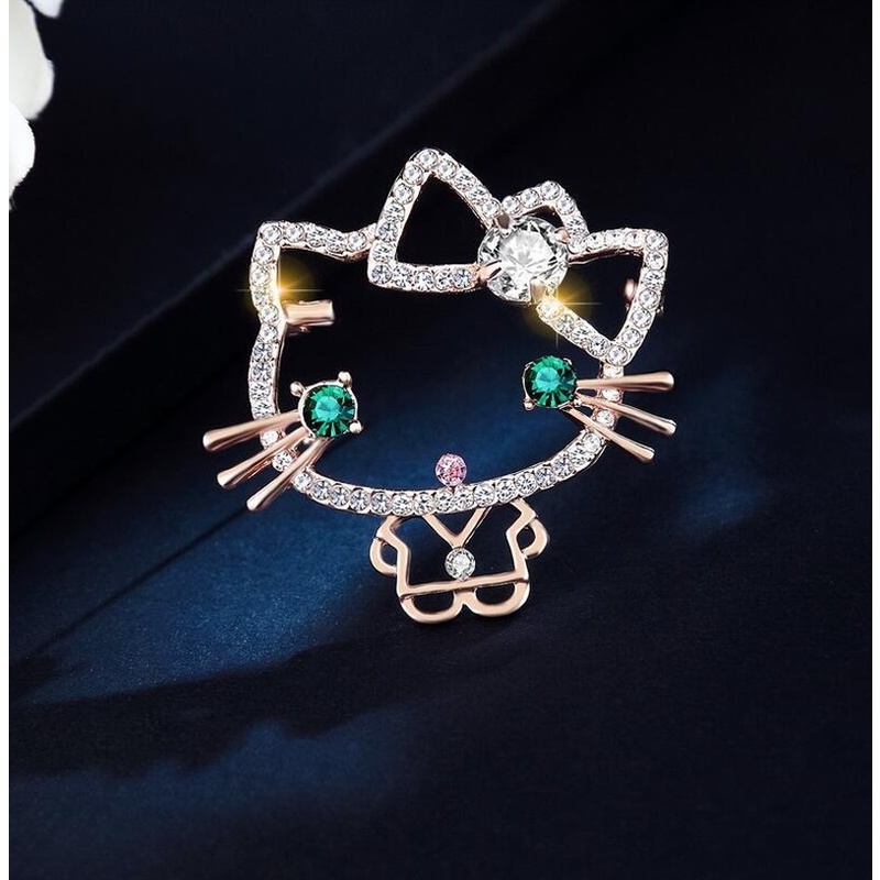 Ghim Cài Áo Hình Mèo Kitty Đính Đá Zircon Dễ Thương Cho Nữ