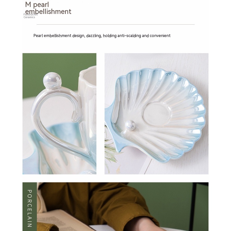 Cốc Sứ Uống Cà Phê Hình Vỏ Sò Màu Gradient Phong Cách Châu Âu