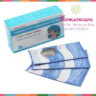 Hộp 20 Khẩu trang y tế than hoạt tính Tanaphar bọc túi màu đen mẫu mới - Hà Nội