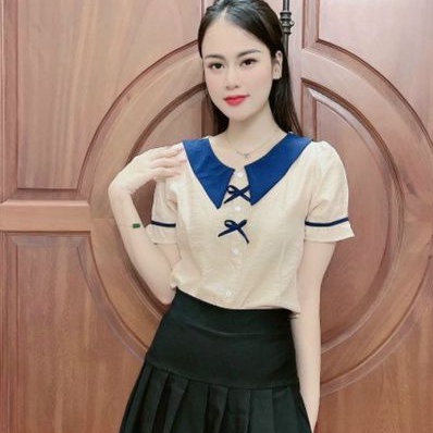 Áo Sơ Mi Chất Đũi Cổ Pha Phối Nơ V30