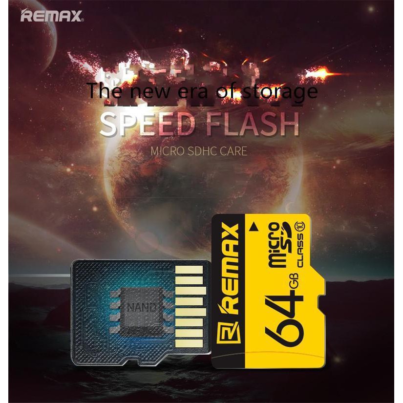 [CHÍNH HÃNG] Thẻ nhớ MicroSD REMAX 64GB Class 10 - màu vàng (tặng kèm đầu đọc thẻ tiện dụng)