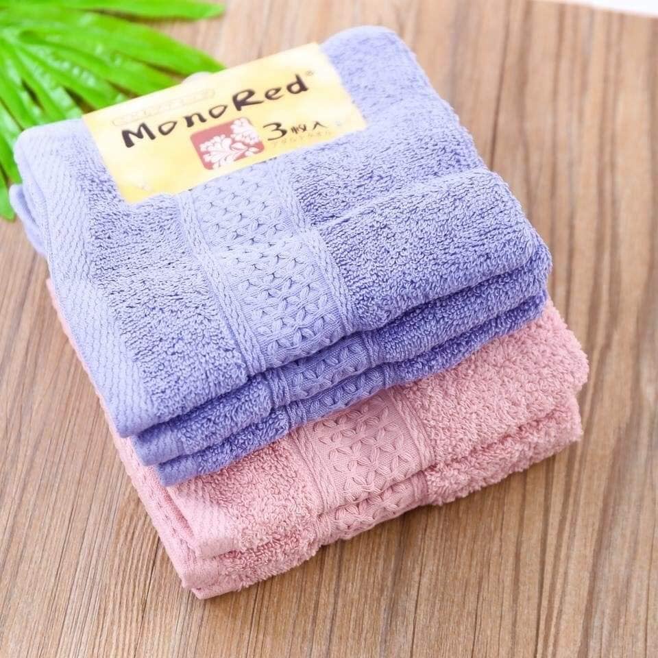 Set 3 Khăn Mặt Monored Xuất Nhật Cotton Cao Cấp Mềm Mịn 34X34 Cm