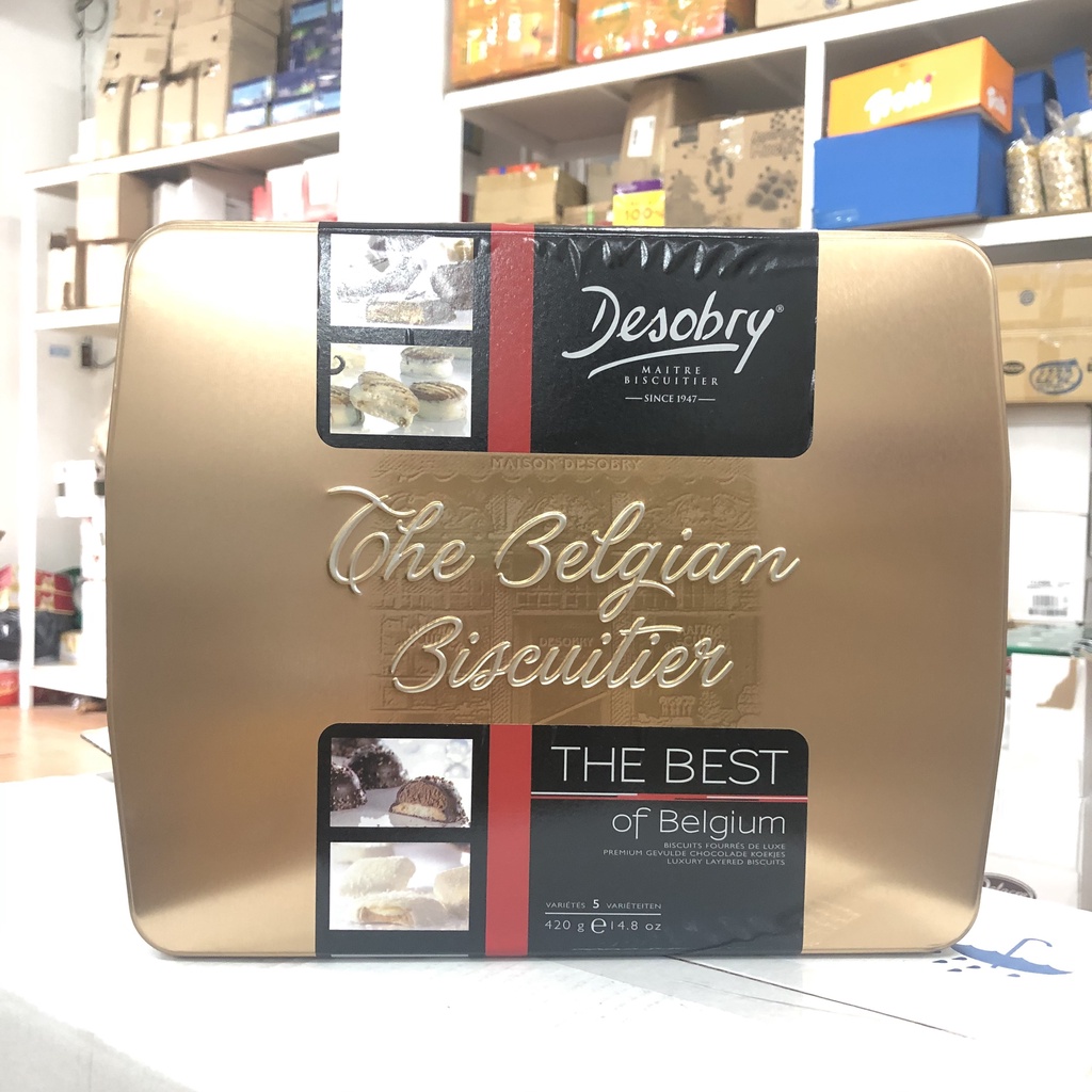 Bánh Desobry của Bỉ 420g - Dạng hộp sắt đỏ, vàng date 10.2023