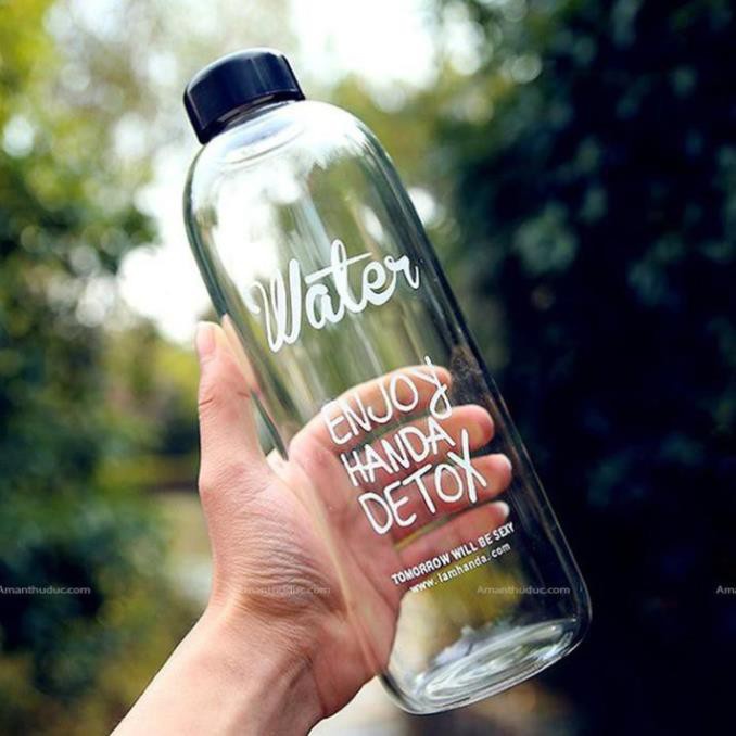 Bình nước Detox đẹp &quot; Water Pongdang&quot; 1000 ml ( màu trong suốt ) - Kèm 1 Túi Vải