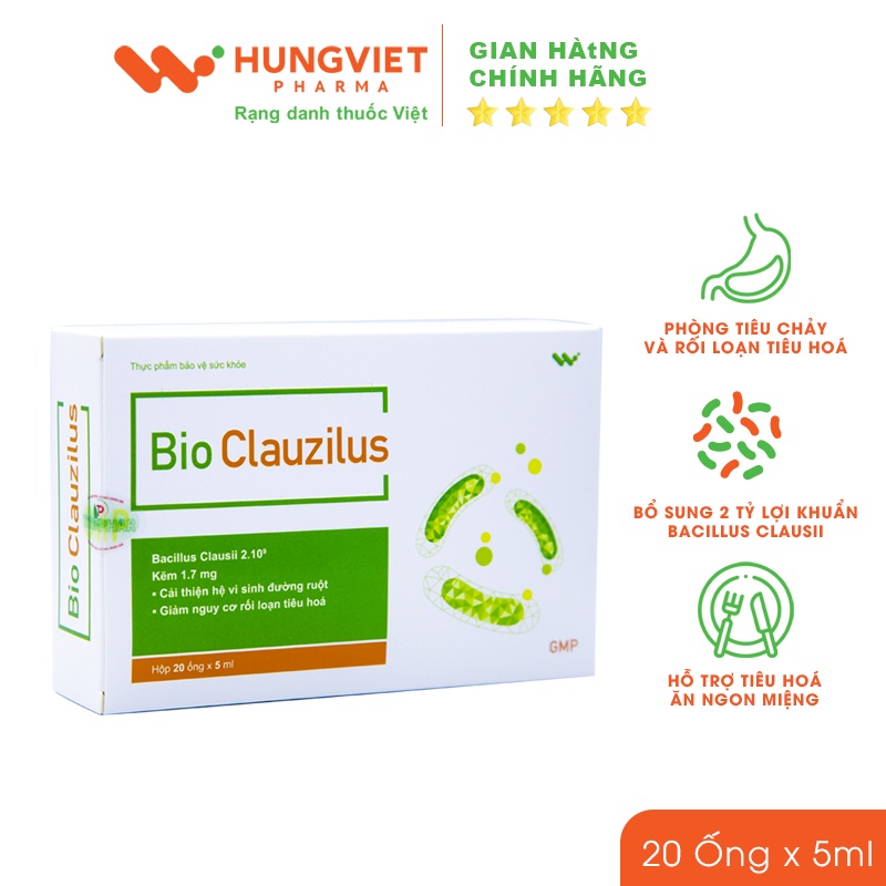 Men ống vi sinh Bio Clauzilus - Giảm nguy cơ rối loạn tiêu hóa, cải thiện đường ruột HungViet Pharma hộp 20 ống 5ml