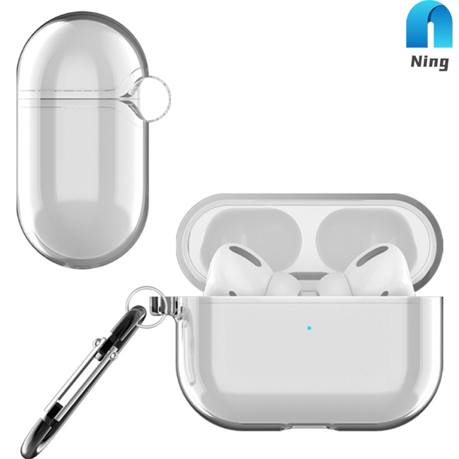 Ning Shockproof Case for AirPods Pro with Keychain Hook Up Earphone Protective Cover For AirPods 3 Clear Transparent