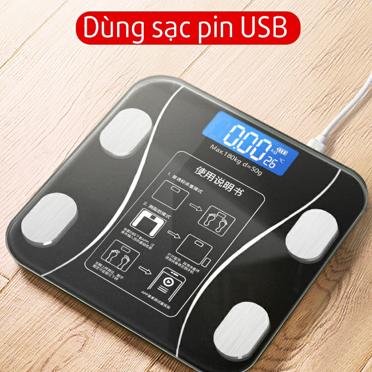 Cân Sức Khỏe Điện Tử Kết Nối Bluetooth Thông Minh Phân Tích Lượng Mỡ Cơ Thể Dùng Sạc Usb Trọng Lượng Tối Đa 180kg